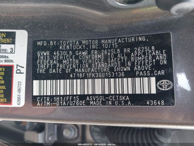 4T1BF1FK3GU153136 Toyota CAMRY SE