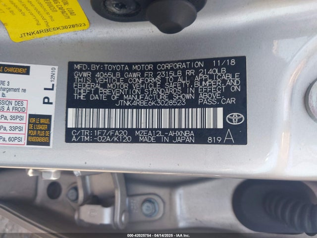 JTNK4RBE6K3028523 Toyota COROLLA SE
