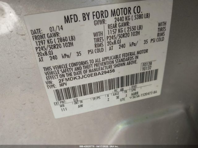 2FMDK3JC0EBA29456 Ford EDGE SEL