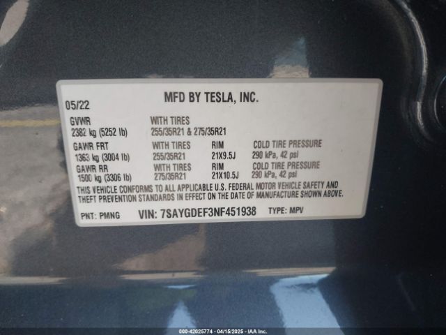2022 TESLA MODEL Y 7SAYGDEF3NF451938 Photo 8