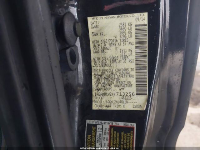 1N6AD0CW2FN713256 Nissan Frontier Sv