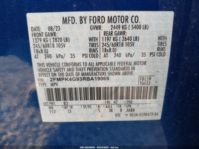 2FMPK4G93RBA19069 Ford EDGE SE