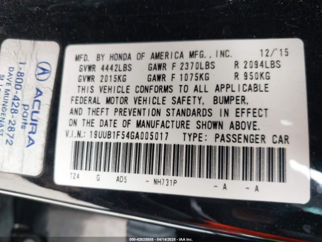 19UUB1F54GA005017 Acura TLX TECH