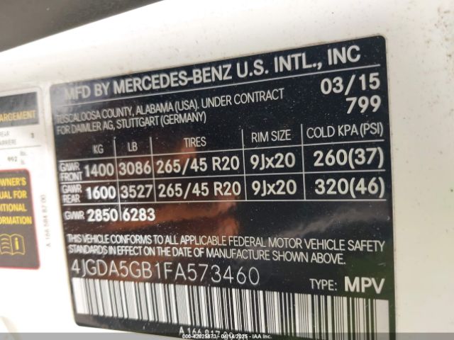 4JGDA5GB1FA573460 Mercedes-Benz Ml 400 4matic