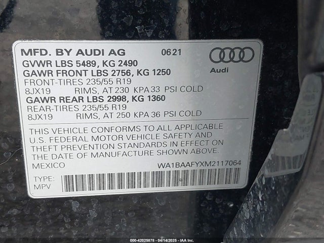 WA1BAAFYXM2117064 Audi Q5 Premium Plus 45 Tfsi Quattro S Tronic