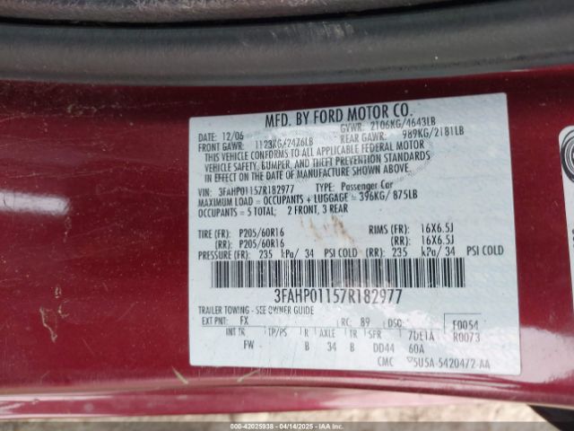2007 FORD FUSION 3FAHP01157R182977 Photo 8