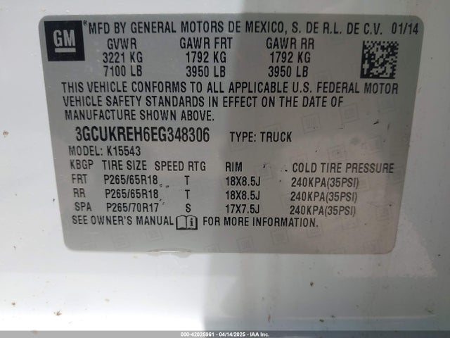 3GCUKREH6EG348306 Chevrolet Silverado 1500 1lt