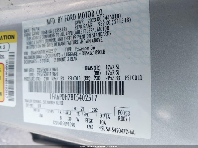 1FA6P0H78E5402517 Ford FUSION SE