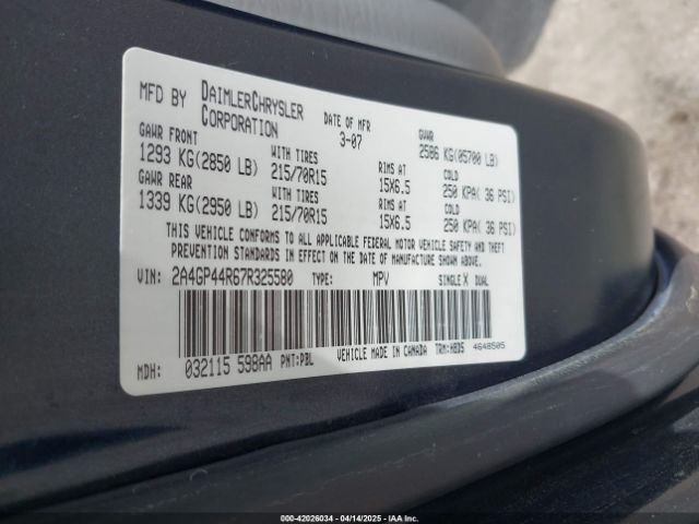 2007 CHRYSLER TOWN & COUNTRY 2A4GP44R67R325580 Photo 8