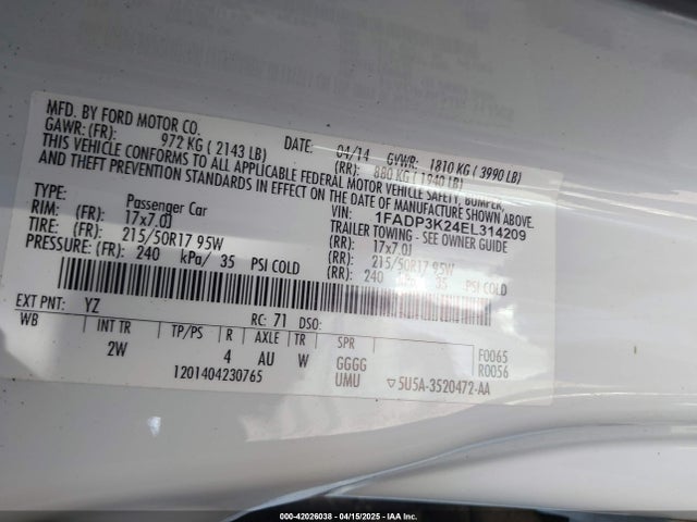 1FADP3K24EL314209 Ford FOCUS SE