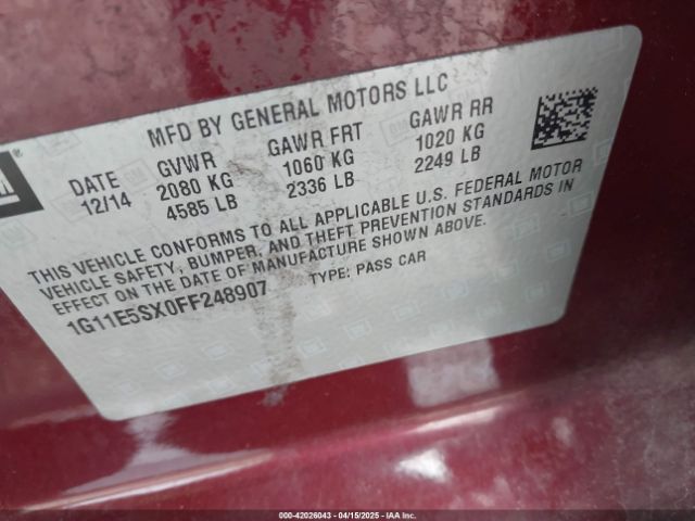 1G11E5SX0FF248907 Chevrolet Malibu 3lt