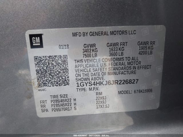 1GYS4HKJ6JR226827 Cadillac Escalade Esv Luxury