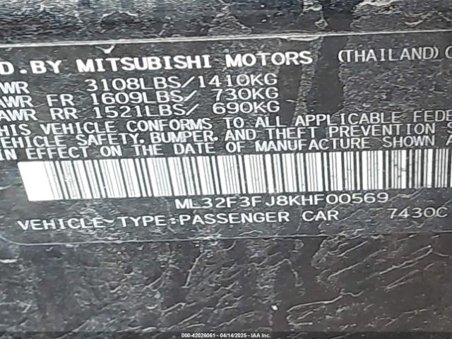 ML32F3FJ8KHF00569 Mitsubishi Mirage G4 Es