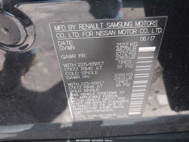 KNMAT2MV7HP593405 Nissan ROGUE SV