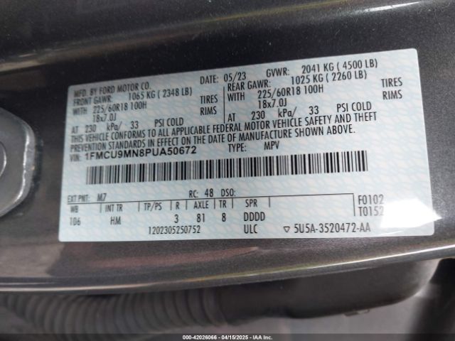 1FMCU9MN8PUA50672 Ford Escape St-line