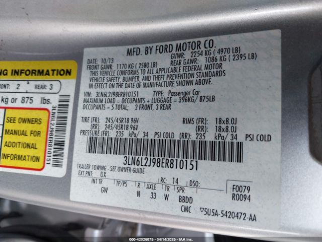 3LN6L2J98ER810151 Lincoln MKZ