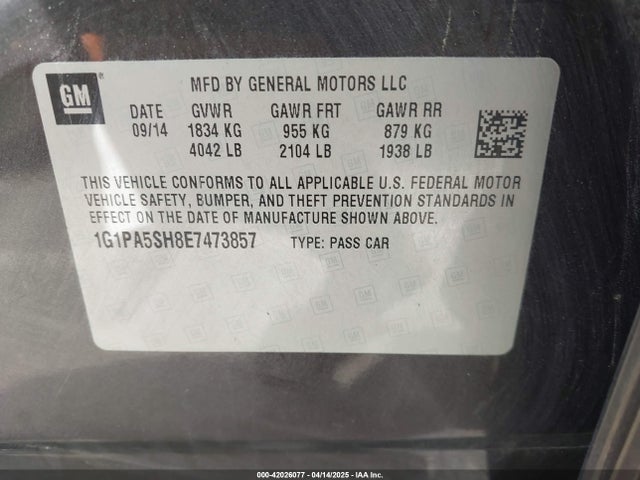 1G1PA5SH8E7473857 Chevrolet Cruze Ls Auto
