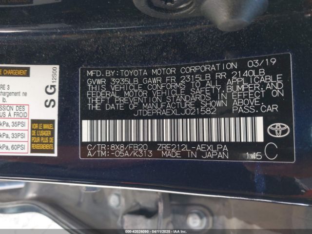 JTDEPRAEXLJ021582 Toyota COROLLA LE