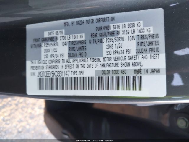 JM3TCBEY5K0331147 Mazda Cx-9 Signature