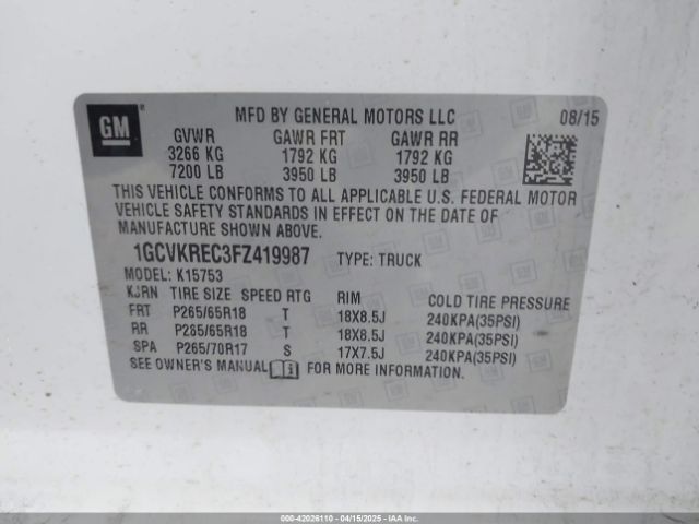 1GCVKREC3FZ419987 Chevrolet Silverado 1500 2lt