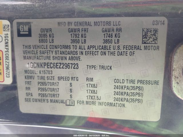 1GCNKPEC6EZ296723 Chevrolet Silverado 1500 Work Truck 2wt
