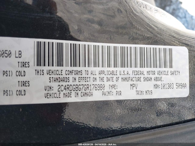 2C4RDGBG7GR176980 Dodge Grand Caravan Se Plus