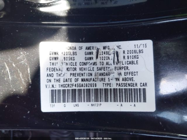 1HGCR2F45GA082659 Honda ACCORD LX