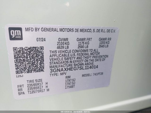 3GNAXHEG7SL114014 Chevrolet Equinox Fwd Lt