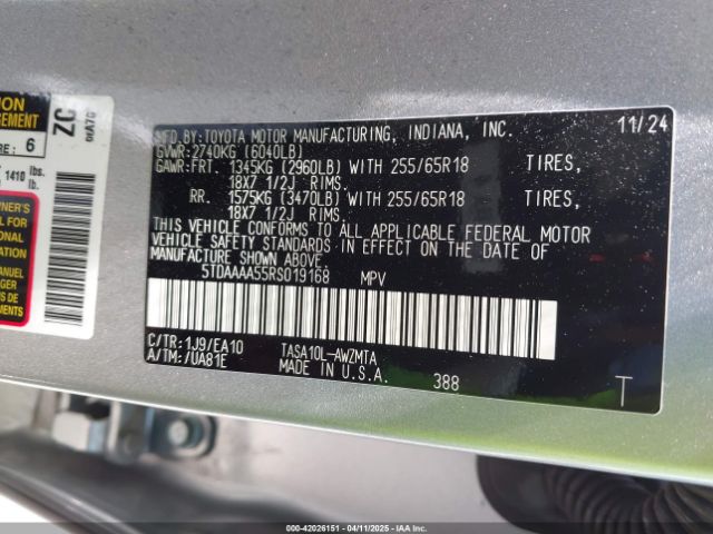 5TDAAAA55RS019168 Toyota Grand Highlander Xle
