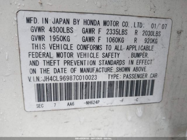 2007 ACURA TSX JH4CL96987C010023 Photo 8
