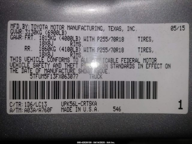 5TFUM5F13FX063077 Toyota Tundra Sr 4.6l V8