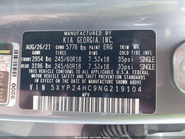 5XYP24HC9NG219104 KIA Telluride Lx
