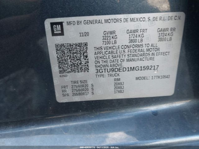 3GTU9DED1MG159217 GMC Sierra 1500 4wd  Short Box Slt