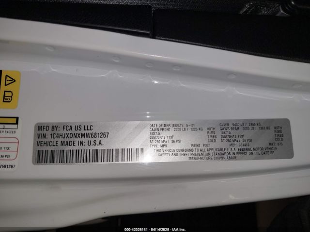 2021 JEEP WRANGLER UNLIMITED 1C4HJXDNXMW681267 Photo 8