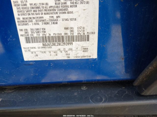 MAJ6S3KL2KC293999 Ford Ecosport Titanium