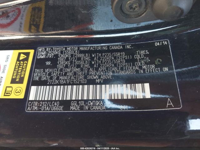 2T2ZK1BA1FC152103 Lexus RX 350