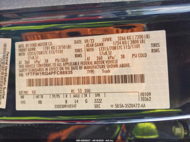 1FTFW1RG4PFC88935 Ford F-150 Raptor