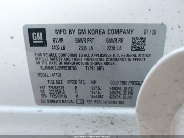 KL4MMGSL6MB038780 Buick Encore Gx Awd Essence