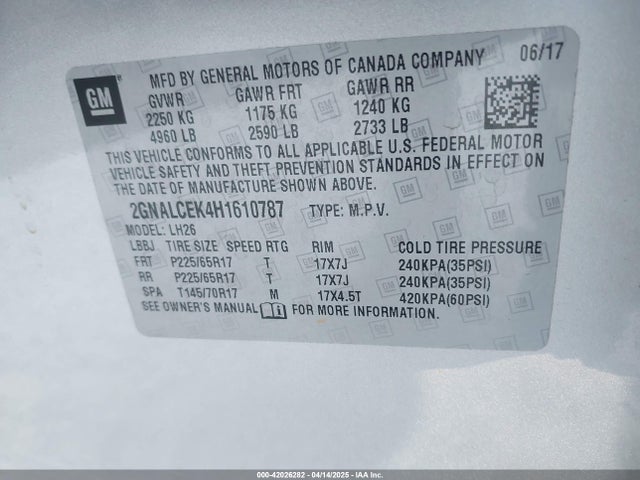 Chevrolet EQUINOX LT 2017 2GNALCEK4H1610787 Image 9
