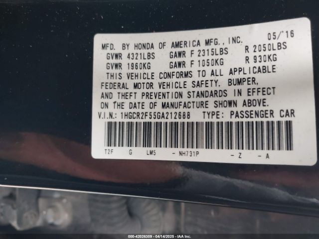 1HGCR2F55GA212688 Honda Accord Sport
