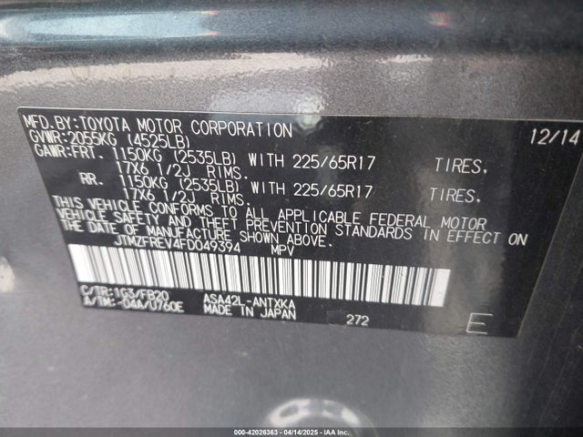 Toyota RAV4 LE 2015 JTMZFREV4FD049394 Image 9
