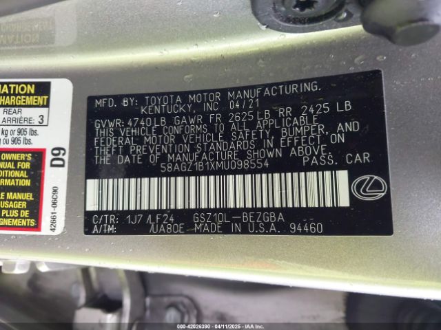 2021 LEXUS ES 350 58AGZ1B1XMU098554 Photo 8