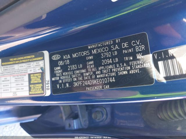 3KPF24AD9KE010744 KIA Forte Lxs