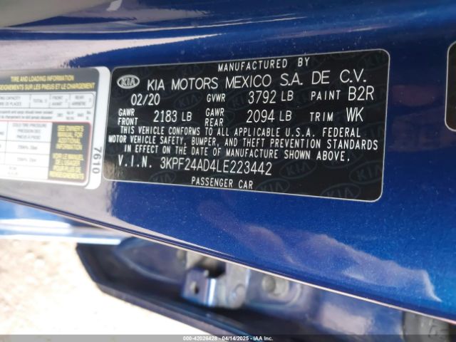 3KPF24AD4LE223442 KIA Forte Lxs