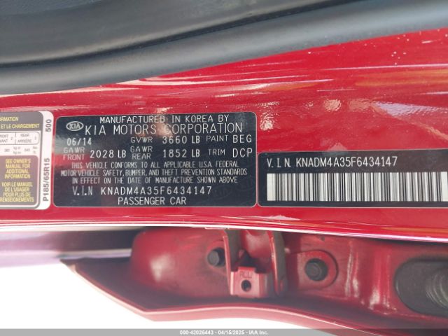KNADM4A35F6434147 KIA RIO LX