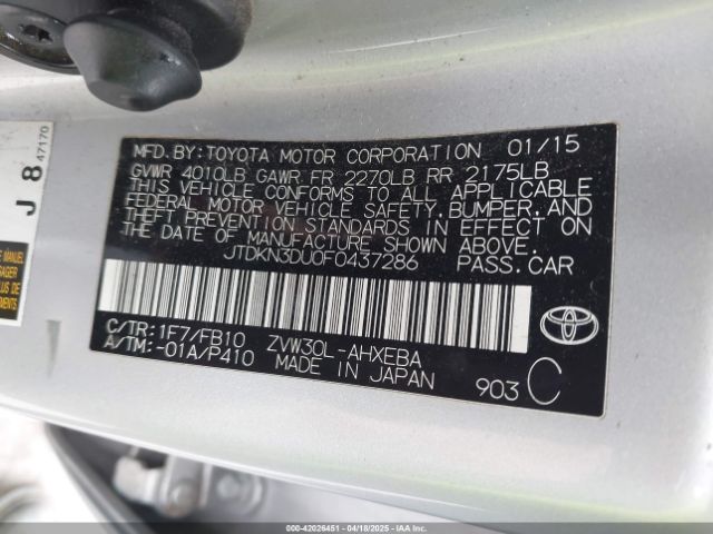 JTDKN3DU0F0437286 Toyota Prius