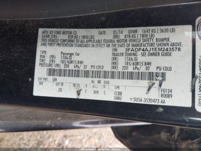 3FADP4AJ1EM243578 Ford FIESTA S