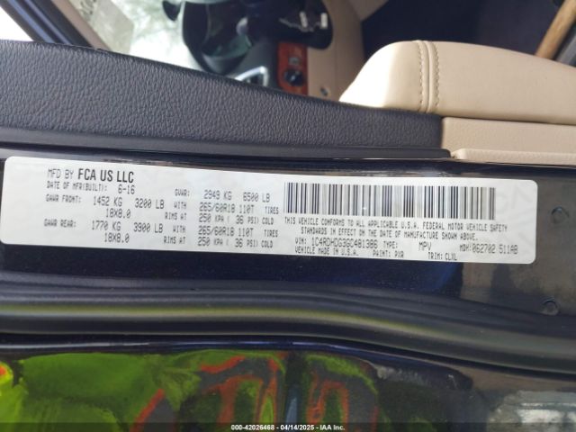1C4RDHDG3GC481386 Dodge DURANGO LIMITED