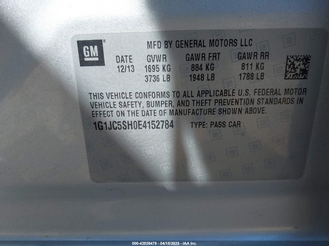 1G1JC5SH0E4152784 Chevrolet Sonic Lt Auto