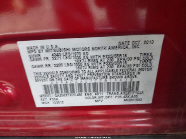 4A4AP4AU7EE014439 Mitsubishi Outlander Sport Se